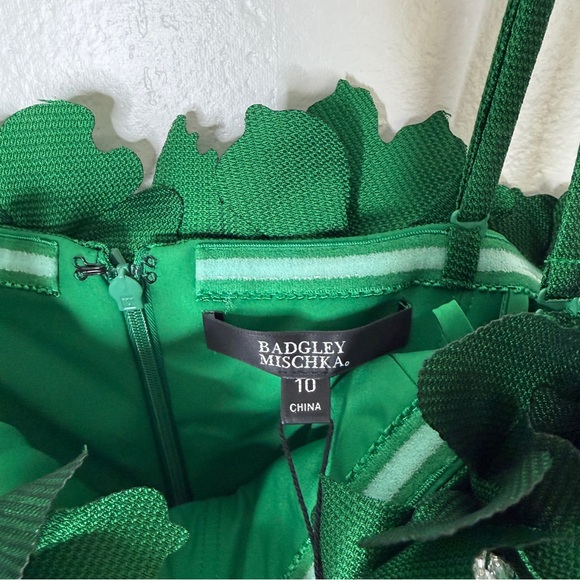 NWT Badgley Mischa Floral Applique Babydoll formal Dress Green Sz 10 - Picture 8 of 12